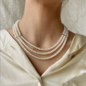 14k Gold Freshwater Pearl Necklace+Studs